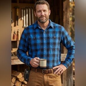 Duluth Trading Co men’s Blue and Black Plaid Shirt